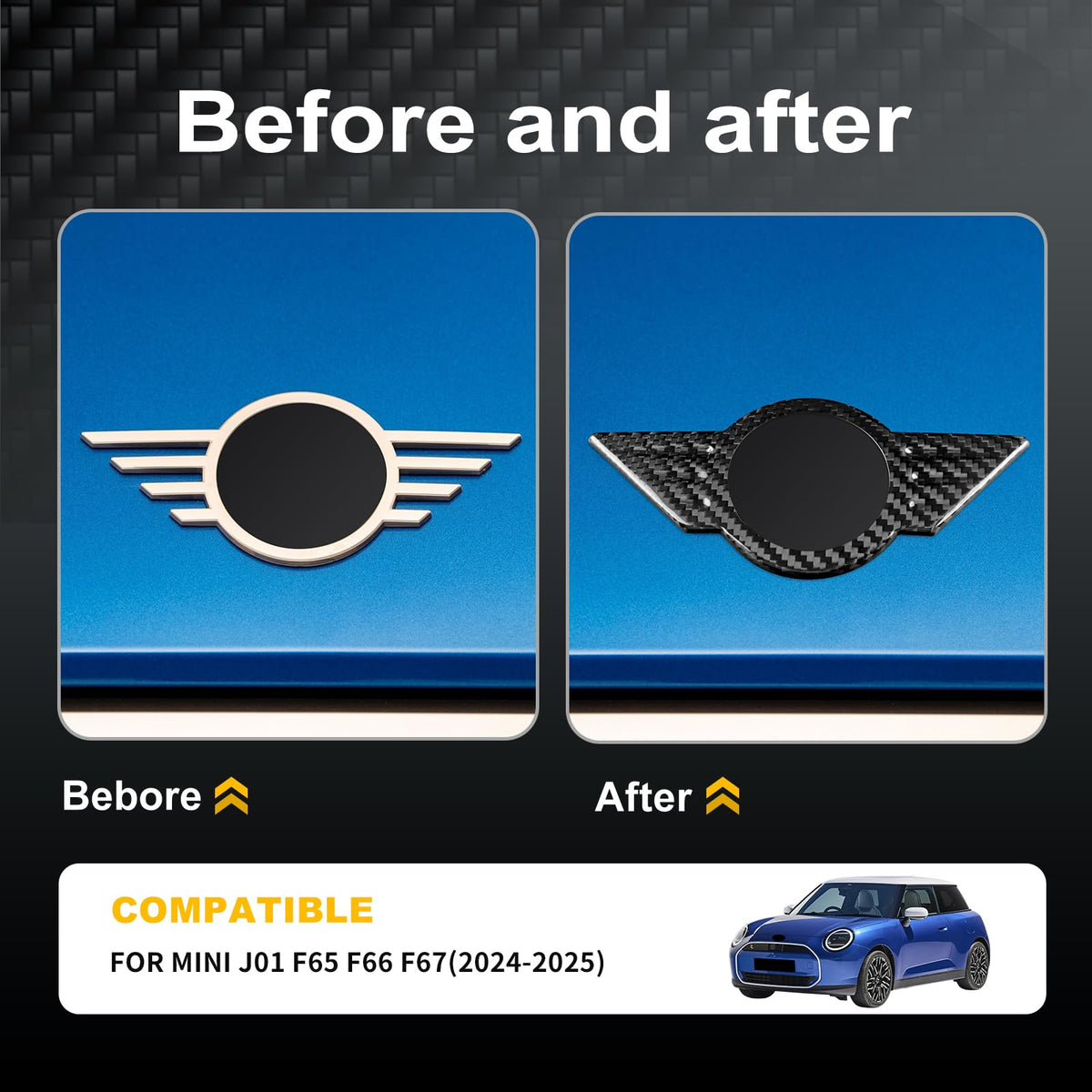 AIRSPEED Hard Carbon Fiber Exterior Logo Frame Cover Sticker for MINI J01 EV, F65, F66 & F67 (2024-2025, RHD) - detail view 3