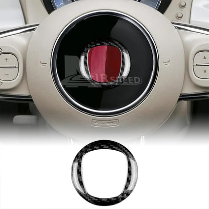 For Fiat 500 2020-2024 Car Steering Wheel Center Cover Trim Carbon Fiber BLACK - product view