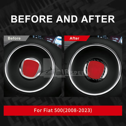 For Fiat 500 2020-2024 Car Steering Wheel Center Cover Trim Carbon Fiber BLACK - detail view 3
