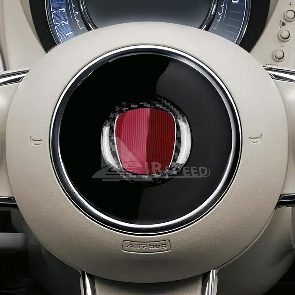 For Fiat 500 2020-2024 Car Steering Wheel Center Cover Trim Carbon Fiber BLACK - detail view 4