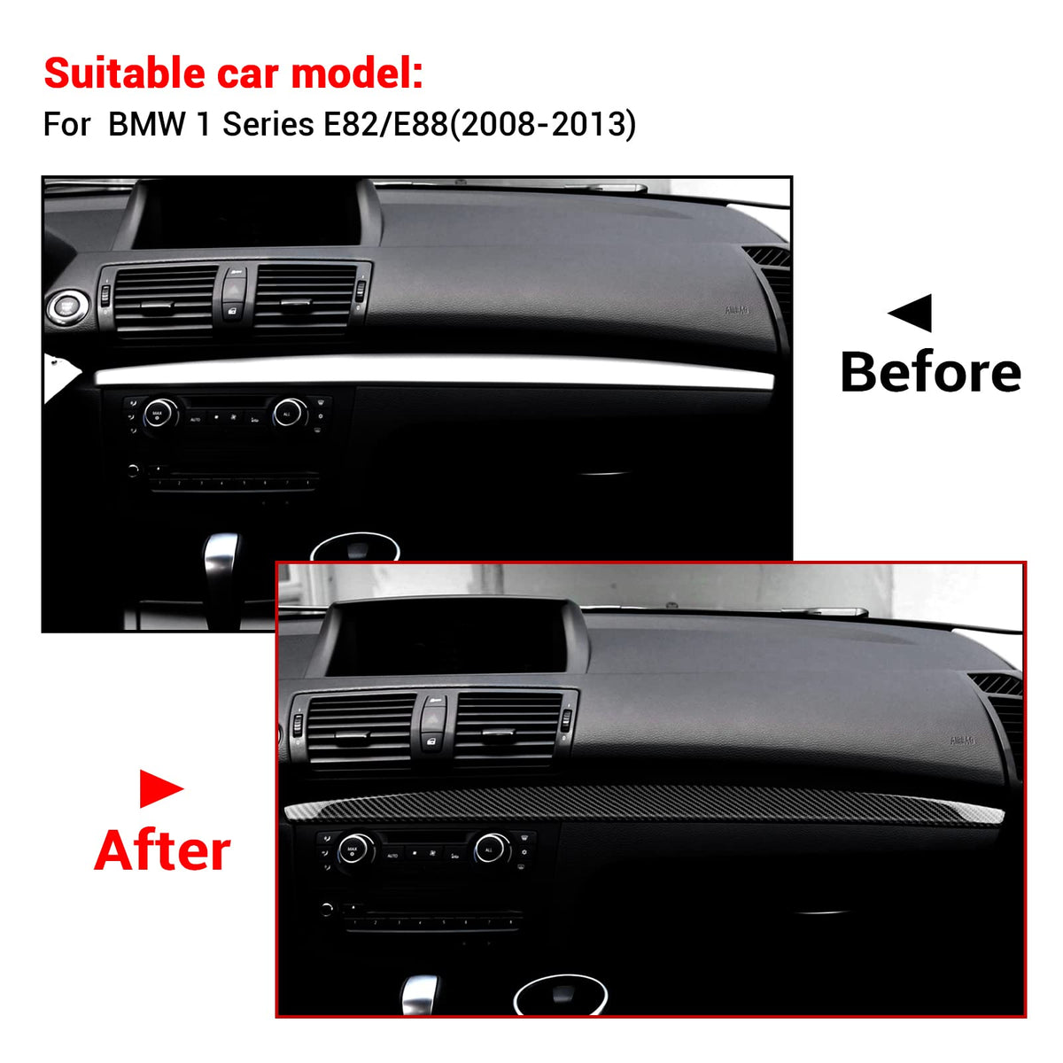 Airspeed Carbon Fiber Car Co-Pilot Instrument Panel Trim Strip Interior Stickers Compatible with BMW 1 Series E82 E88 2008-2013 Accessories - product view