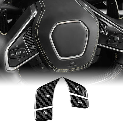 AIRSPEED for Chevrolet Corvette C8 2024 2025 Accessories Carbon Fibre Interior Trim Car Steering Wheel Voice Control Buttons Cover Decoration Self-Adhesive Decal Cool Auto Parts RHD