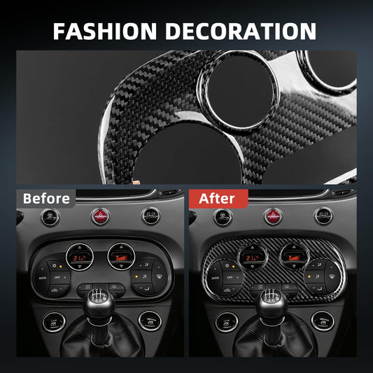 FXETRNL Center Console Air Conditioner Panel Covers for Fiat 500 2008-2023 for Abarth 595 2012-2023, Real Carbon Fiber AC Car Control Switch Adjust Panel Decorative Frame Protect Accessories, Black