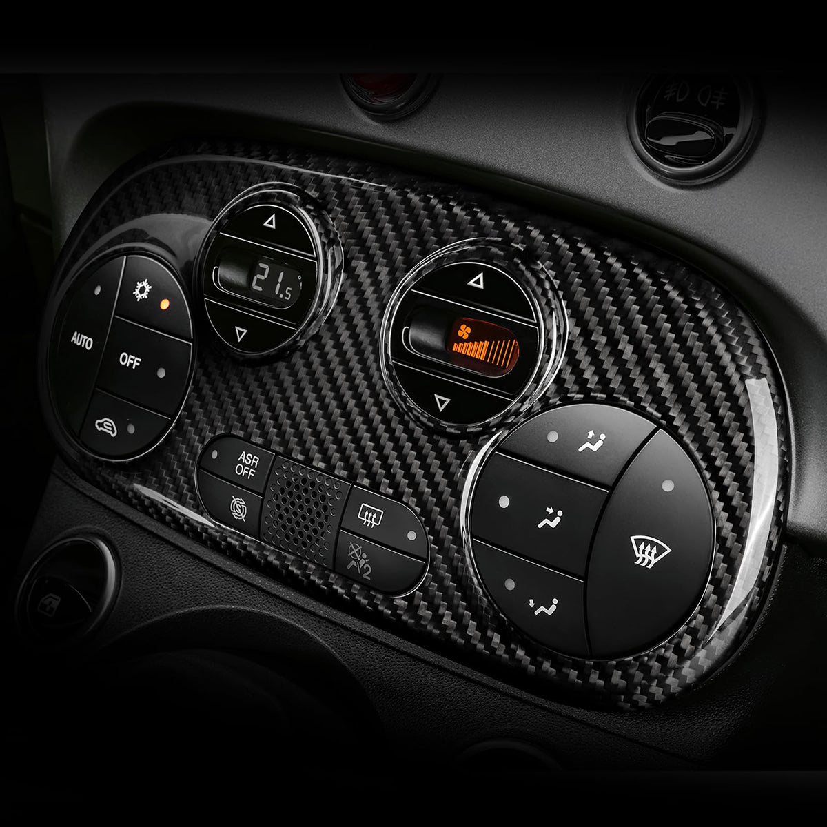 FXETRNL Center Console Air Conditioner Panel Covers for Fiat 500 2008-2023 for Abarth 595 2012-2023, Real Carbon Fiber AC Car Control Switch Adjust Panel Decorative Frame Protect Accessories, Black