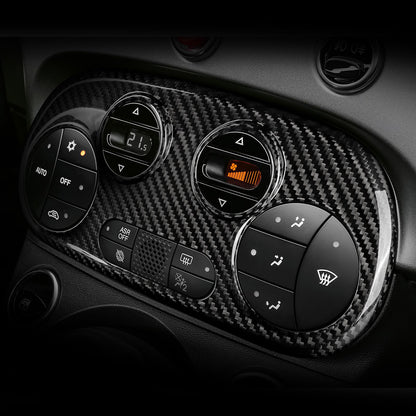 FXETRNL Center Console Air Conditioner Panel Covers for Fiat 500 2008-2023 for Abarth 595 2012-2023, Real Carbon Fiber AC Car Control Switch Adjust Panel Decorative Frame Protect Accessories, Black