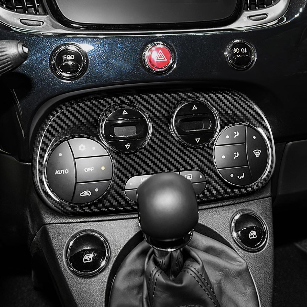 FXETRNL Center Console Air Conditioner Panel Covers for Fiat 500 2008-2023 for Abarth 595 2012-2023, Real Carbon Fiber AC Car Control Switch Adjust Panel Decorative Frame Protect Accessories, Black