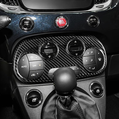 FXETRNL Center Console Air Conditioner Panel Covers for Fiat 500 2008-2023 for Abarth 595 2012-2023, Real Carbon Fiber AC Car Control Switch Adjust Panel Decorative Frame Protect Accessories, Black