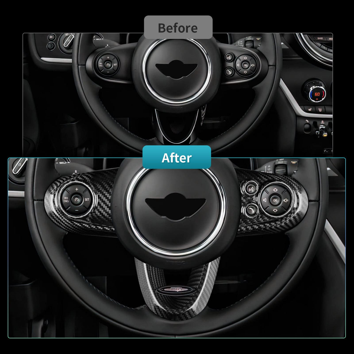 AIRSPEED Calcomanías de fibra de carbono para botón de volante de coche para Mini Cooper Clubman F54 F55 F56 F60 Countryman Cabrio F57 Accesorios, versión de lujo