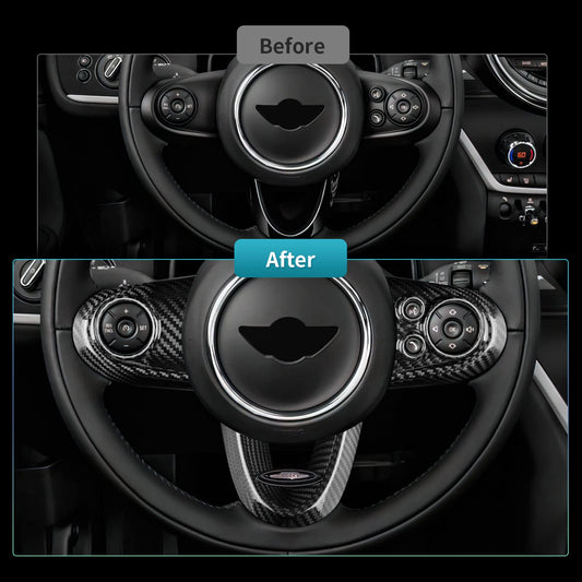 AIRSPEED Calcomanías de fibra de carbono para botón de volante de coche para Mini Cooper Clubman F54 F55 F56 F60 Countryman Cabrio F57 Accesorios, versión de lujo