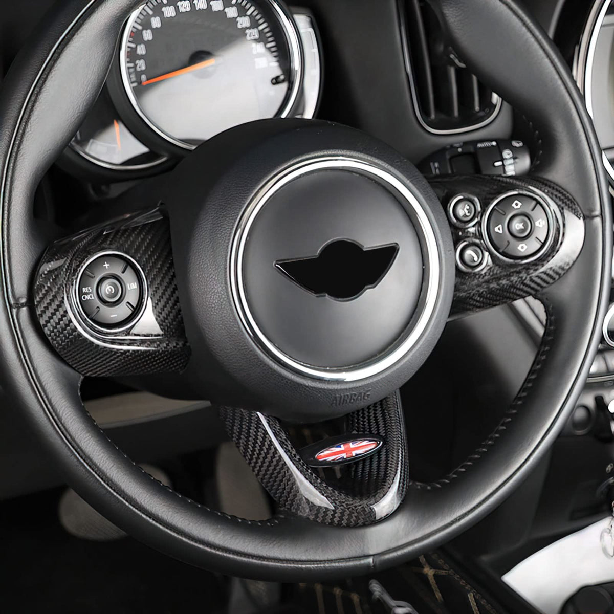 AIRSPEED Calcomanías de fibra de carbono para botón de volante de coche para Mini Cooper Clubman F54 F55 F56 F60 Countryman Cabrio F57 Accesorios, versión de lujo
