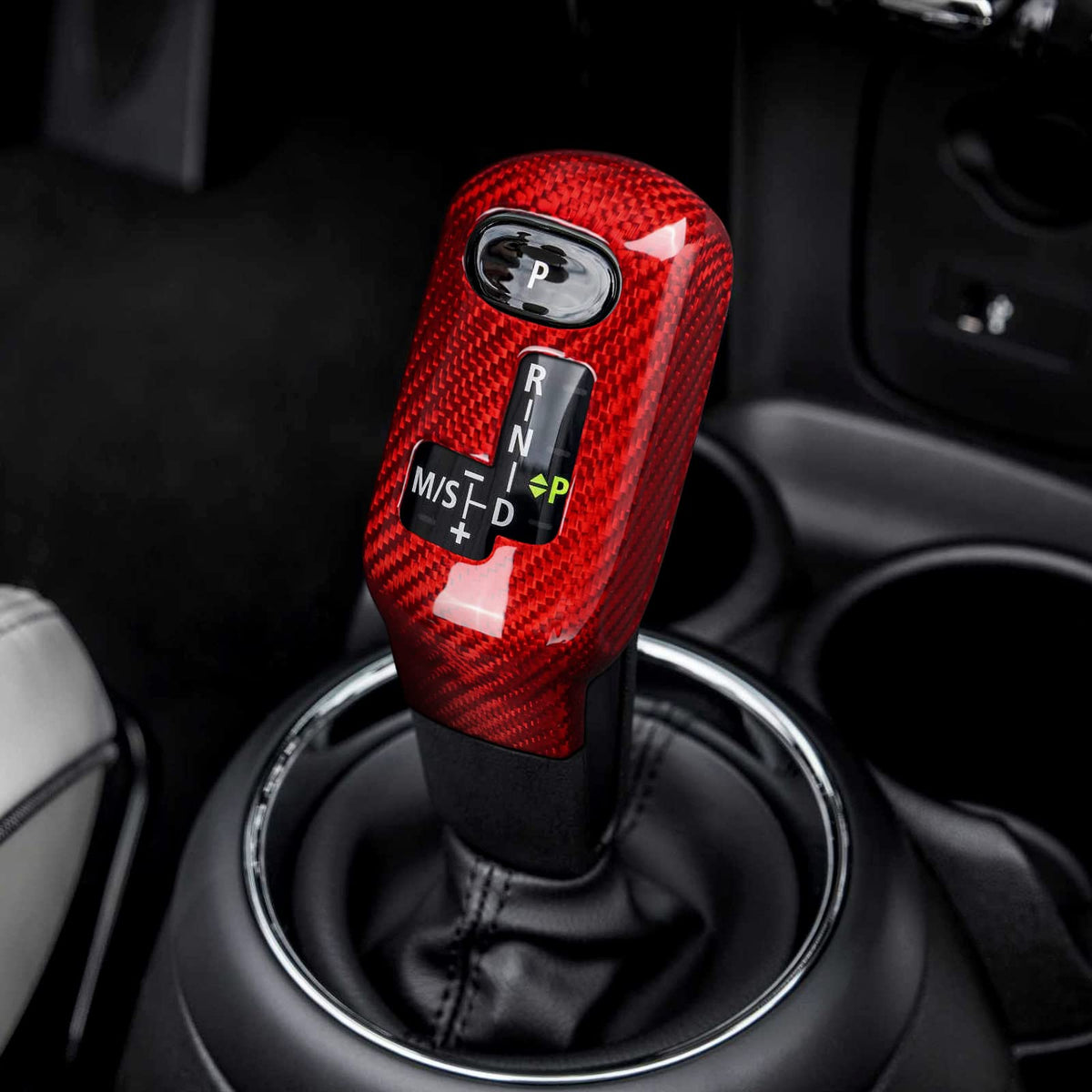 AIRSPEED for Mini Gear Shift Knob Cover Carbon Fiber Shifter Handle Head Sticker Interior Trim for Mini Cooper F54 F55 F56 F57 F60 2020-2023 Accessories (Red) - detail view 3