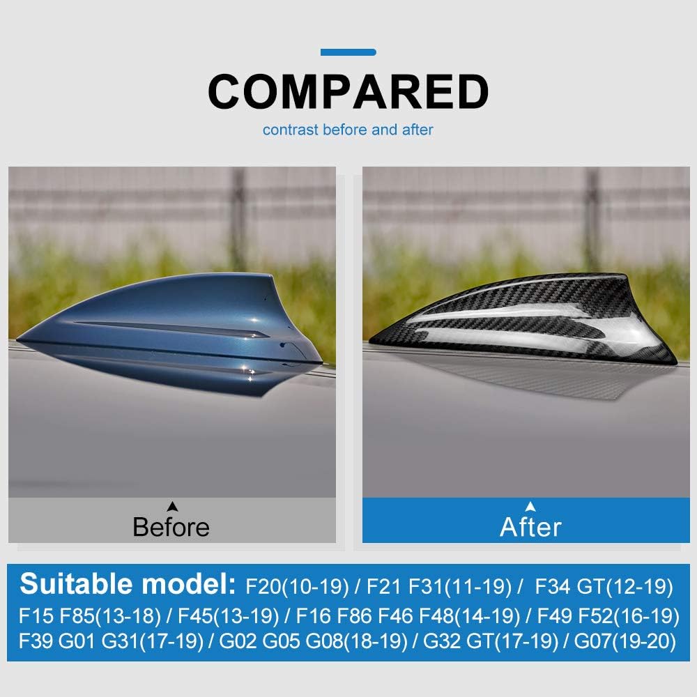 AIRSPEED Carbon Fiber Car Shark Fin Antenna Cover Antenna Toppers Sticker for BMW F20 F21 F52 F45 F46 F31 F34 GT G31 G32 GT F48 F49 F39 G01 G08 G02 F15 F85 G05 F16 F86 G07 Exterior Accessories, Black