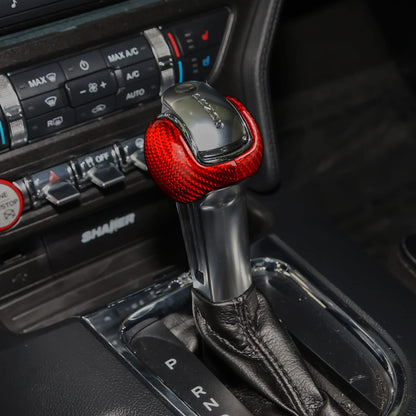 AIRSPEED Carbon Fiber Gear Shift Knob Cover and Interior Trim for 2015-2020 Ford Mustang (Red) - detail view 5
