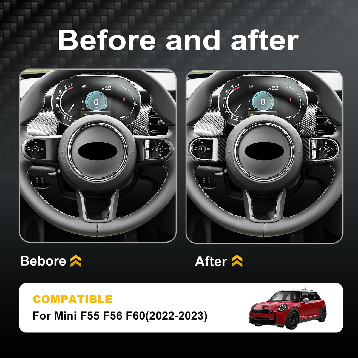 AIRSPEED Carbon Fiber Steering Wheel Button Trim for MINI F55, F56 & F60 (2022-2023, RHD) - detail view 3