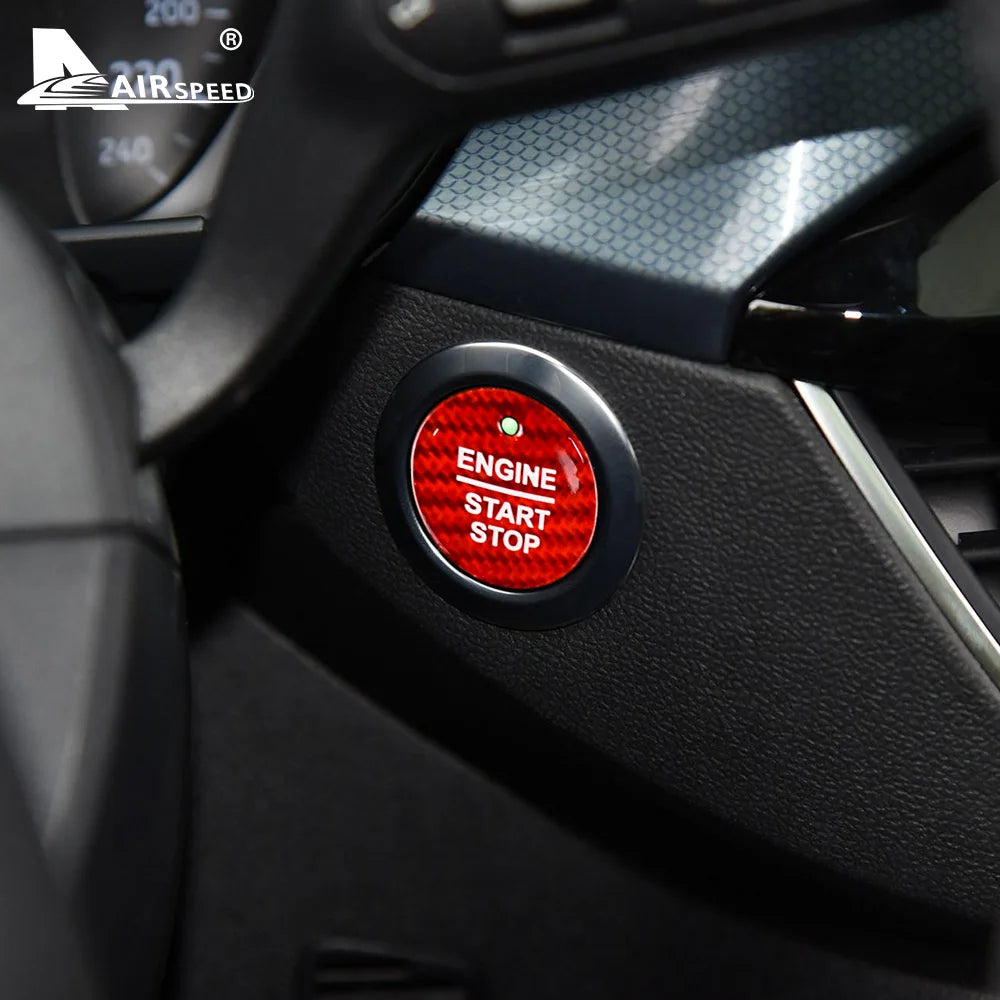 Real Hard Carbon Fiber for Ford Everest Mondeo Ecoboost Escort F150 Explorer Focus Edge Car Ignition Start Button Cover Sticker - detail view