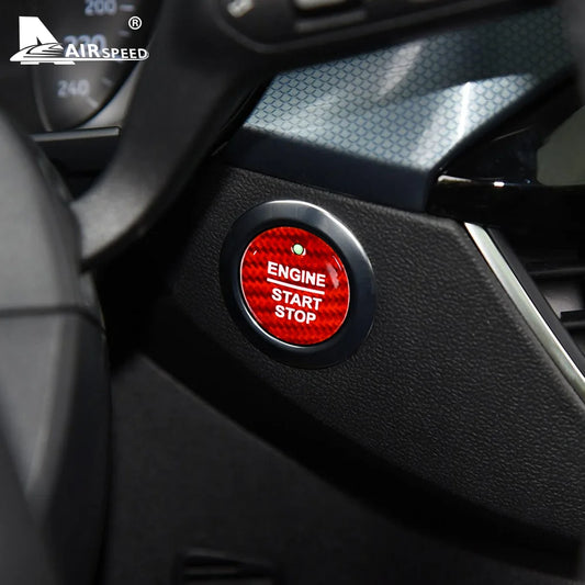Real Hard Carbon Fiber for Ford Everest Mondeo Ecoboost Escort F150 Explorer Focus Edge Car Ignition Start Button Cover Sticker - detail view