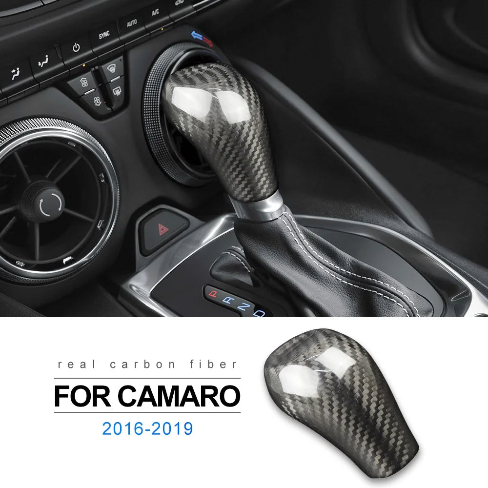 Real Hard Carbon Fiber For Camaro 2016 2017 2018 2019 2020 2021 2022 2023 2024 Gear Head Shift Knob Cover Sticker Accessories