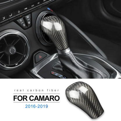Real Hard Carbon Fiber For Camaro 2016 2017 2018 2019 2020 2021 2022 2023 2024 Gear Head Shift Knob Cover Sticker Accessories