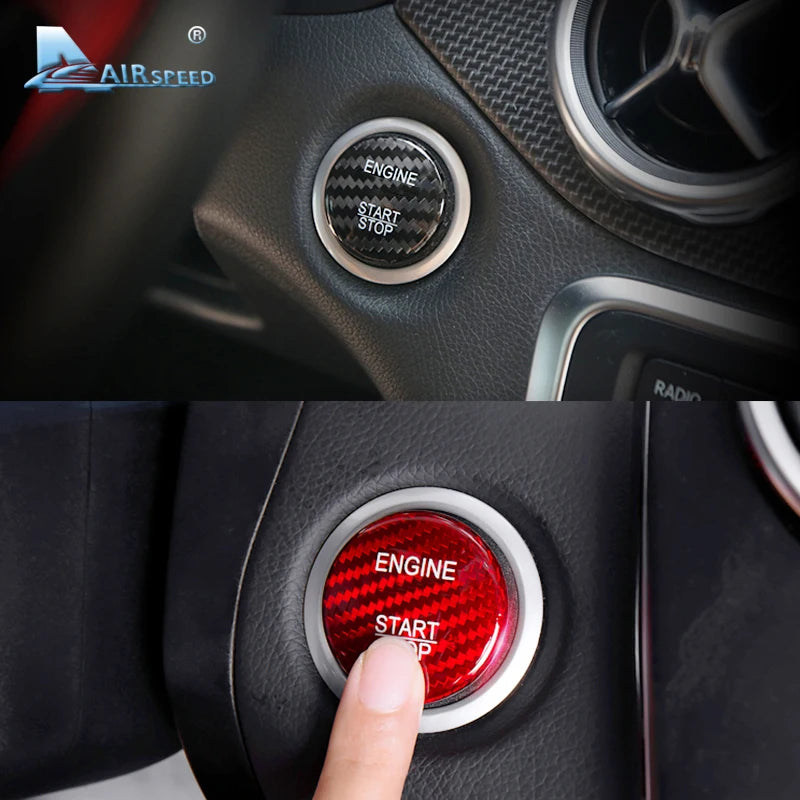 Real Hard Carbon Fiber Car Engine Start Button Trim Cover For Mercedes Benz C Class W205 W176 W246 C117 GLC X253 AMG ML GLE - detail view 3