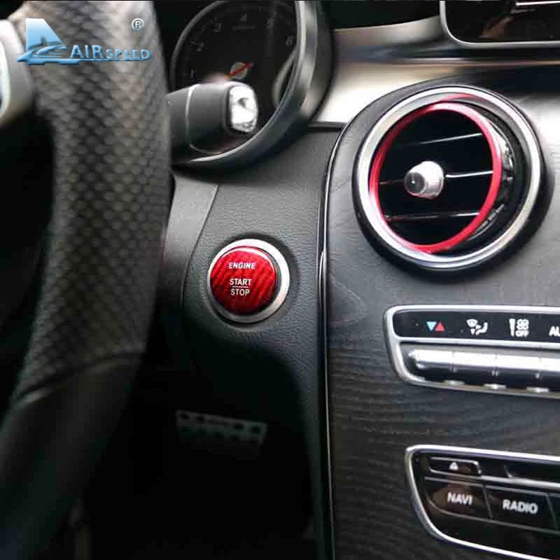Real Hard Carbon Fiber Car Engine Start Button Trim Cover For Mercedes Benz C Class W205 W176 W246 C117 GLC X253 AMG ML GLE - detail view 5