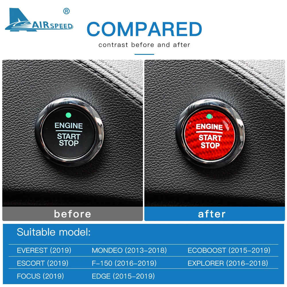 Real Hard Carbon Fiber for Ford Everest Mondeo Ecoboost Escort F150 Explorer Focus Edge Car Ignition Start Button Cover Sticker - detail view 5