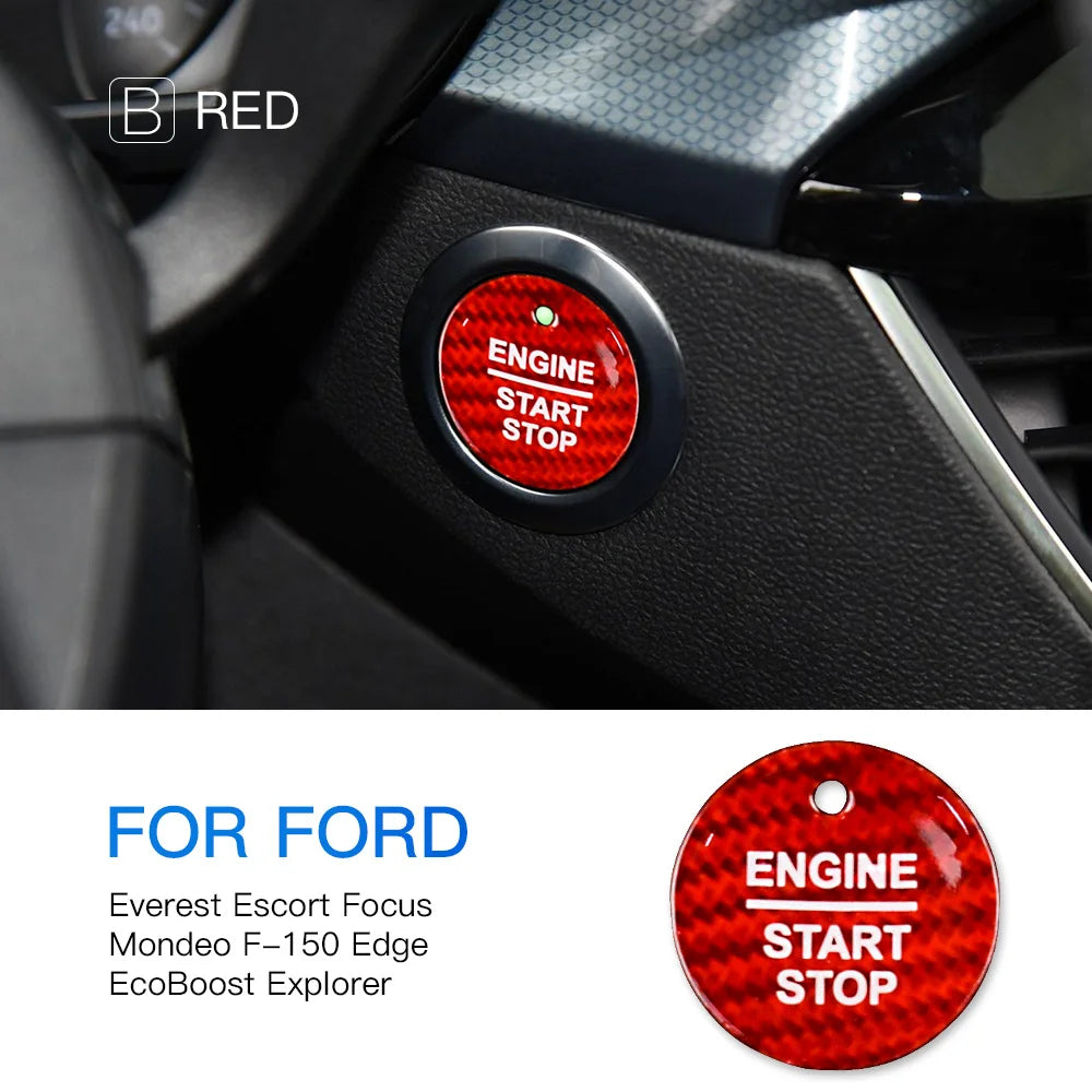 Real Hard Carbon Fiber for Ford Everest Mondeo Ecoboost Escort F150 Explorer Focus Edge Car Ignition Start Button Cover Sticker - detail view 7