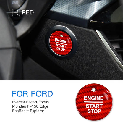 Real Hard Carbon Fiber for Ford Everest Mondeo Ecoboost Escort F150 Explorer Focus Edge Car Ignition Start Button Cover Sticker - detail view 7