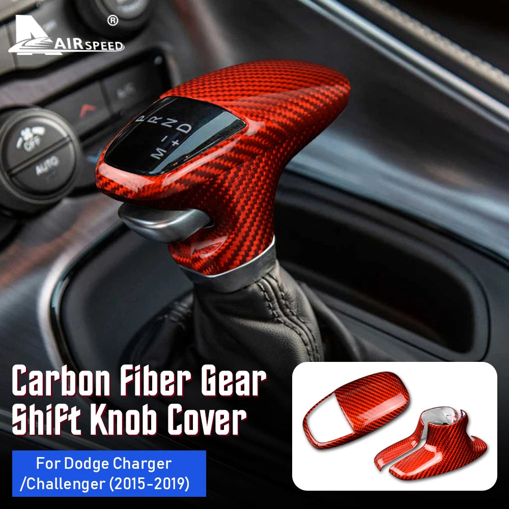 Real Hard Carbon Fiber for Dodge Challenger Charger 2015 2016 2017 2018 2019 2020 2021 2022 2023 Car Gear Shift Knob Cover