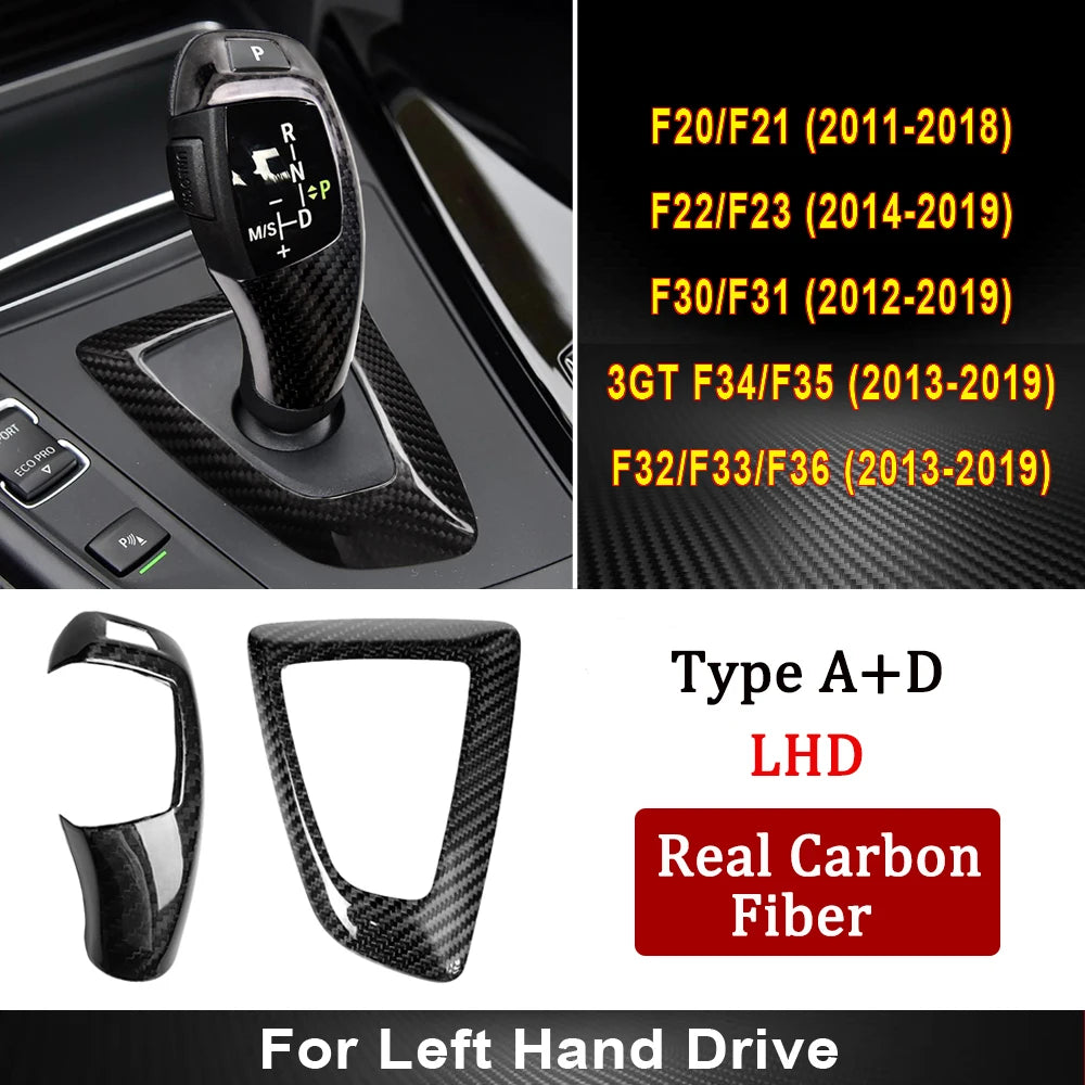 Real Carbon Fiber for BMW F30 F10 F15 F07 F20 F21 F22 F32 F34 F35 5GT Car Gear Shift Panel Frame Gear Knob Cover Head Trim