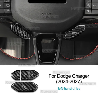 Fiber Steering Wheel Button Sticker For Dodge Charger 2024 2025 2026 2027 LHD RHD Car Real Dry Hard Carbon Interior Accessories