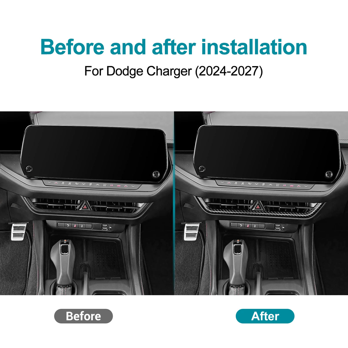 Sticker For Dodge Charger 2024 2025 2026 2027 Real Hard Dry Carbon Fiber Car Central Air Outlet Trim Strip Interior Accessories