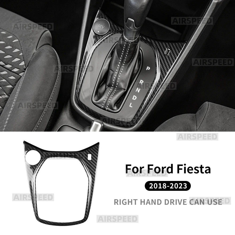 Hard Dry Carbon Fiber Gear Shift Panel Frame Cover Sticker For Ford Fiesta 2018-2023 RHD Car Interior Accessories - detail view 7