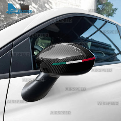 Real Hard Dry Carbon Fiber Cover For Abarth 595 695 595C 695C 2012-2024 Fiat 500 2008-2024 Car Rearview Mirror Cap With Tricolor - detail view 3