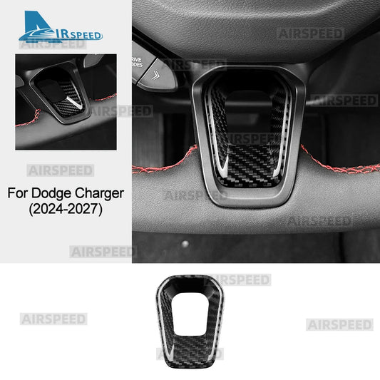 Real Hard Dry Carbon Fiber Material Sticker For Dodge Charger 2024 2025 2026 2027 Steering Wheel Chin Decoration Car Accessories