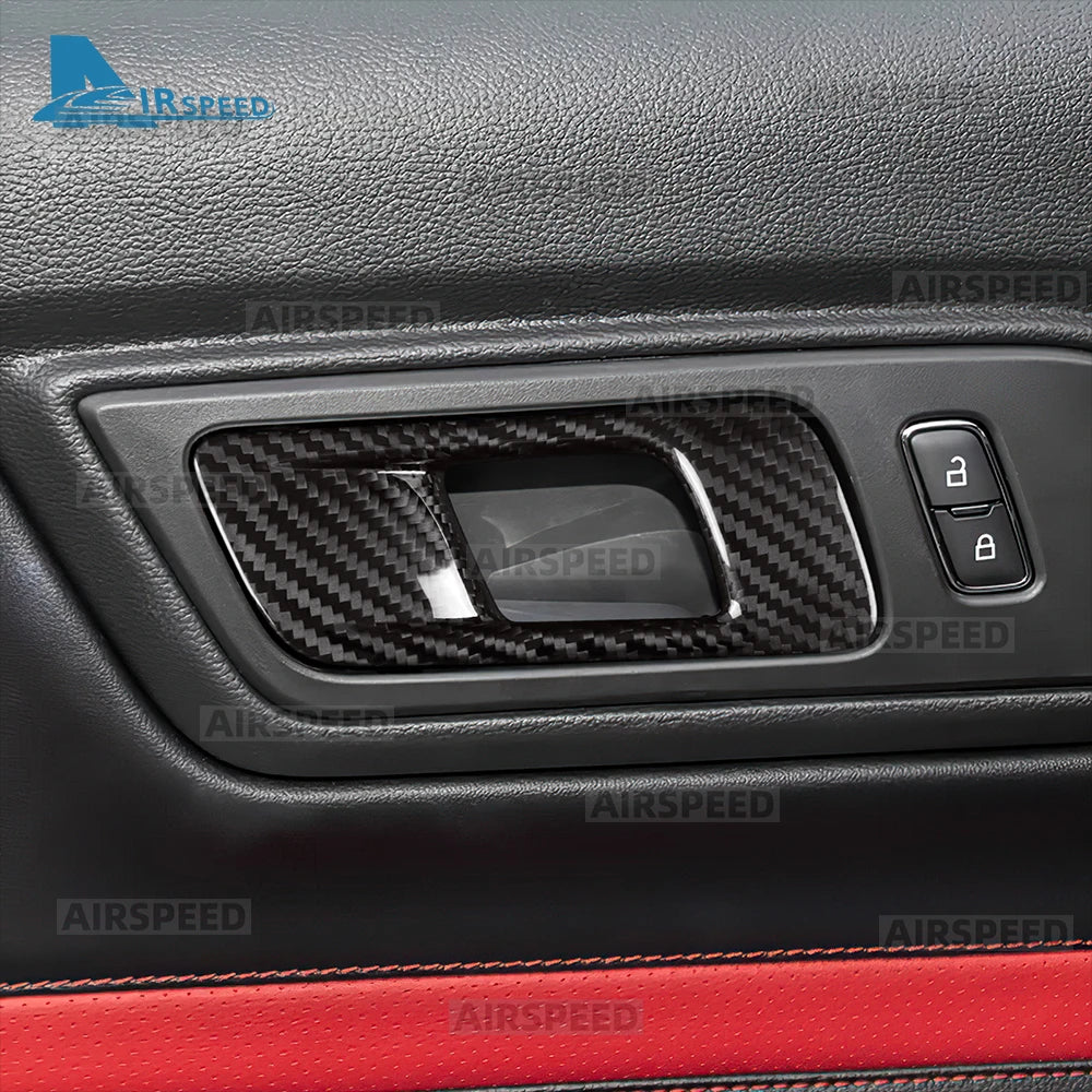 Real Dry Carbon Fiber Door Pull Handle Cover Trim for Ford Mustang 2015 2016 2017 2018 2019 2020 2021-2027 Interior Accessories - detail view 3