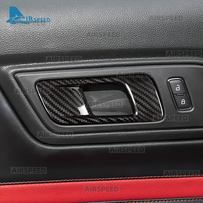 Real Dry Carbon Fiber Door Pull Handle Cover Trim for Ford Mustang 2015 2016 2017 2018 2019 2020 2021-2027 Interior Accessories - detail view 3
