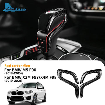 Real Dry Carbon Fiber for BMW F90 M5 F97 X3M F98 X4M 2019-2023 Automatic Shift Gear Knob Trim Cover Car Retrofitting Accessories