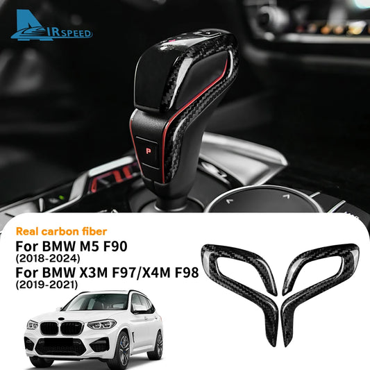 Real Dry Carbon Fiber for BMW F90 M5 F97 X3M F98 X4M 2019-2023 Automatic Shift Gear Knob Trim Cover Car Retrofitting Accessories