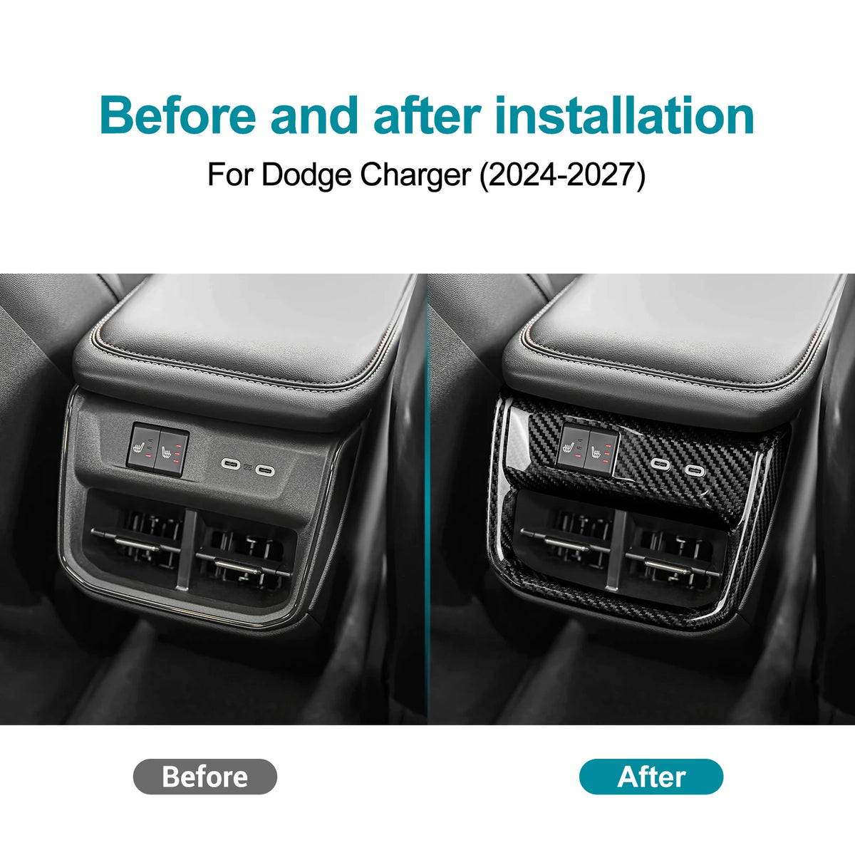 Sticker For Dodge Charger 2024 2025 2026 2027 Car Rear Air Outlet Frame Real Hard Dry Carbon Fiber Trim Interior Accessories