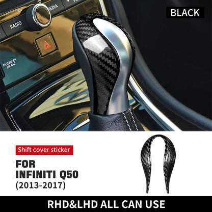 Real Hard Carbon Fiber Sticker For Infiniti Q50 2013 2014 2015 2016 2017 Car Gear Knob Shifter Cover Interior Accessories