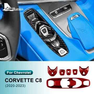Real Hard Carbon Fiber For Chevrolet Corvette C8 2020 2021 2022 2023 Car Console Gear Shift Button Sticker Accessories
