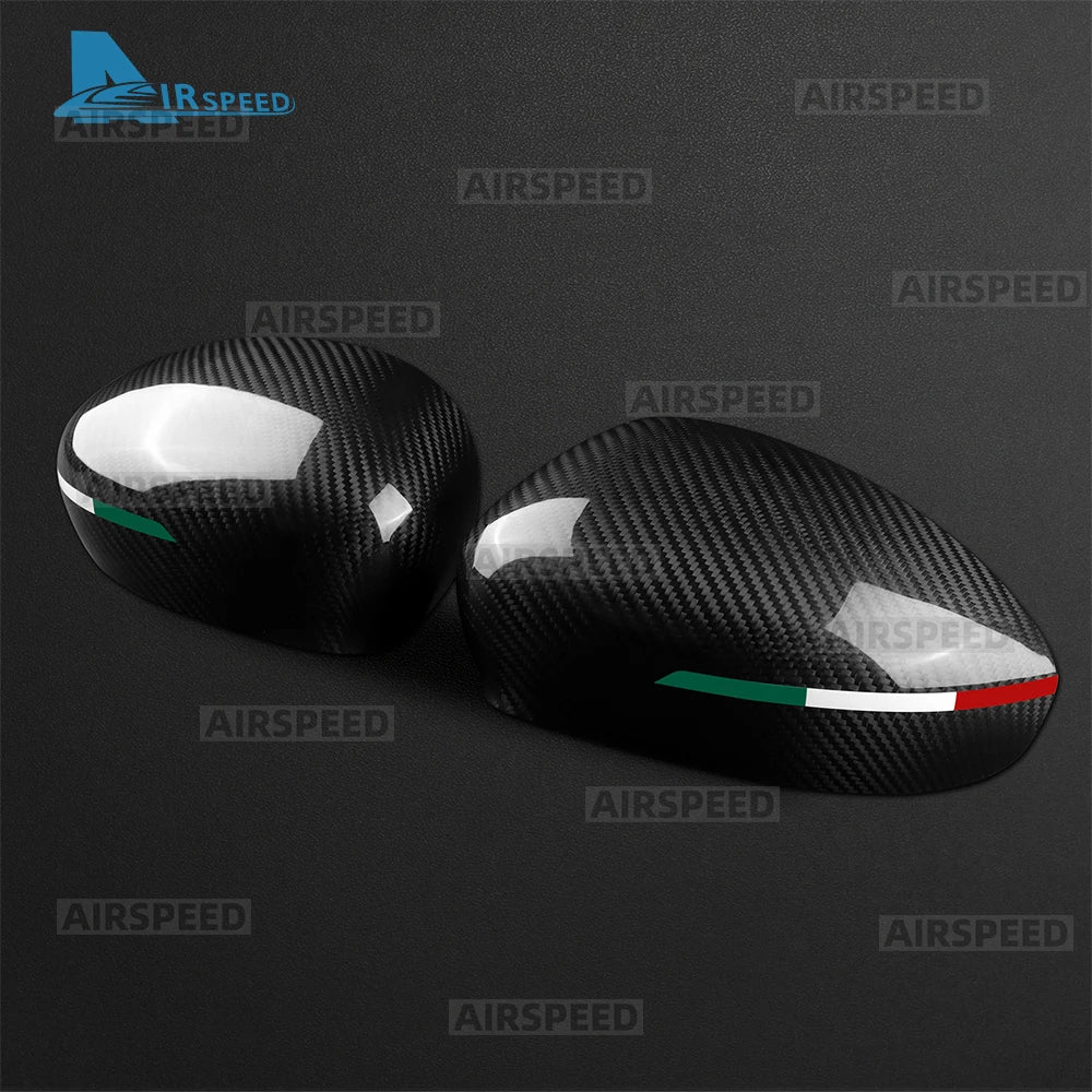 Real Hard Dry Carbon Fiber Cover For Abarth 595 695 595C 695C 2012-2024 Fiat 500 2008-2024 Car Rearview Mirror Cap With Tricolor - detail view 4