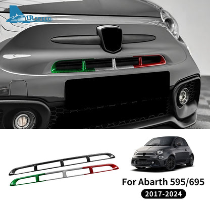 Real Hard Carbon Fiber Sticker For Abarth 595 2017 2018 2019 2020 2021 2022 2023 2024 Front Center Grille Tricolor Carbon Trim