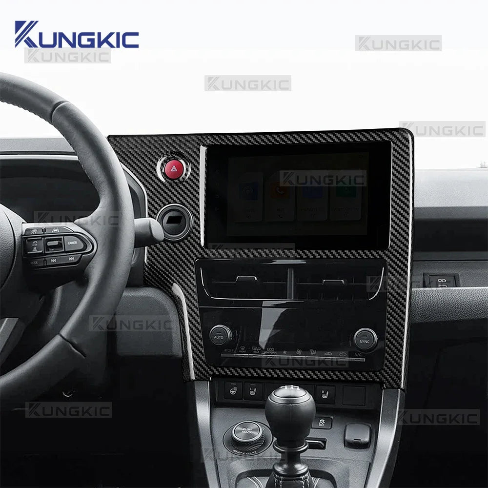 For 2025 2026 Toyota GR Yaris Hard Dry Carbon Fiber Center Console Navigation Screen Frame LHD Car Interior Trim Sticker - detail view