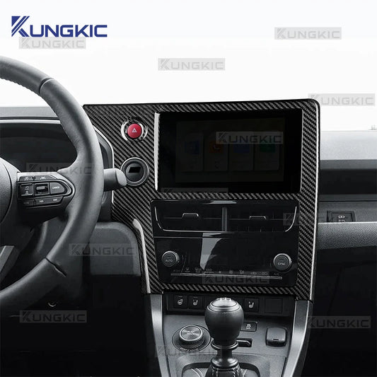 For 2025 2026 Toyota GR Yaris Hard Dry Carbon Fiber Center Console Navigation Screen Frame LHD Car Interior Trim Sticker - detail view