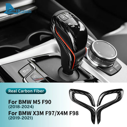 Real Dry Carbon Fiber for BMW F90 M5 F97 X3M F98 X4M 2019-2023 Automatic Shift Gear Knob Trim Cover Car Retrofitting Accessories