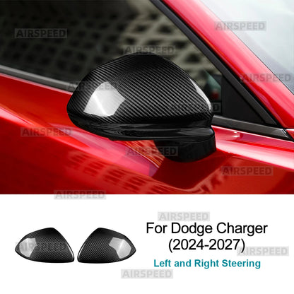 Real Dry Hard Carbon Fiber Cover For Dodge Charger 2024 2025 2026 2027 Sticker Rearview Mirror LHD RHD Car Exterior Accessories