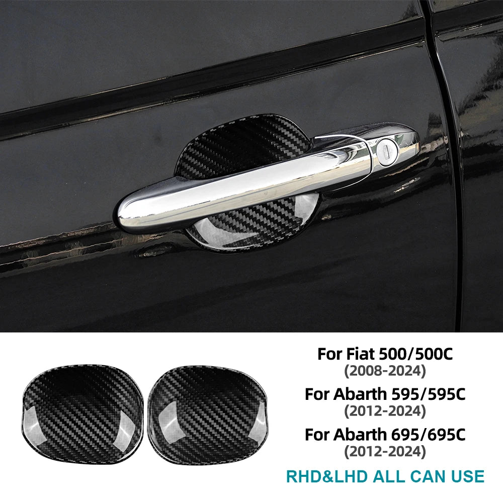 For Abarth 595 595C 695 695C 2012-2024 Fiat 500 500C 2008-2024 Outside Door Bowl Covers Real Hard Dry Carbon Fiber Sticker