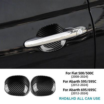 For Abarth 595 595C 695 695C 2012-2024 Fiat 500 500C 2008-2024 Outside Door Bowl Covers Real Hard Dry Carbon Fiber Sticker
