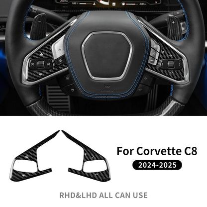 Real Hard Carbon Fiber For Chevrolet Corvette C8 2024 2025 Car Steering Wheel Button Cover Dry Carbon Interior Accessories Trim